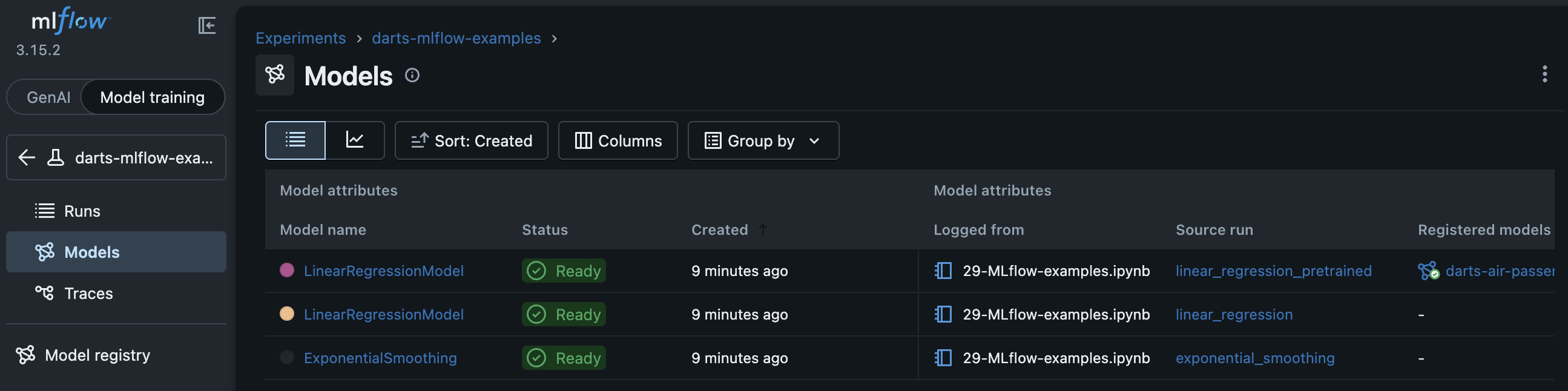 MLflow Model Table